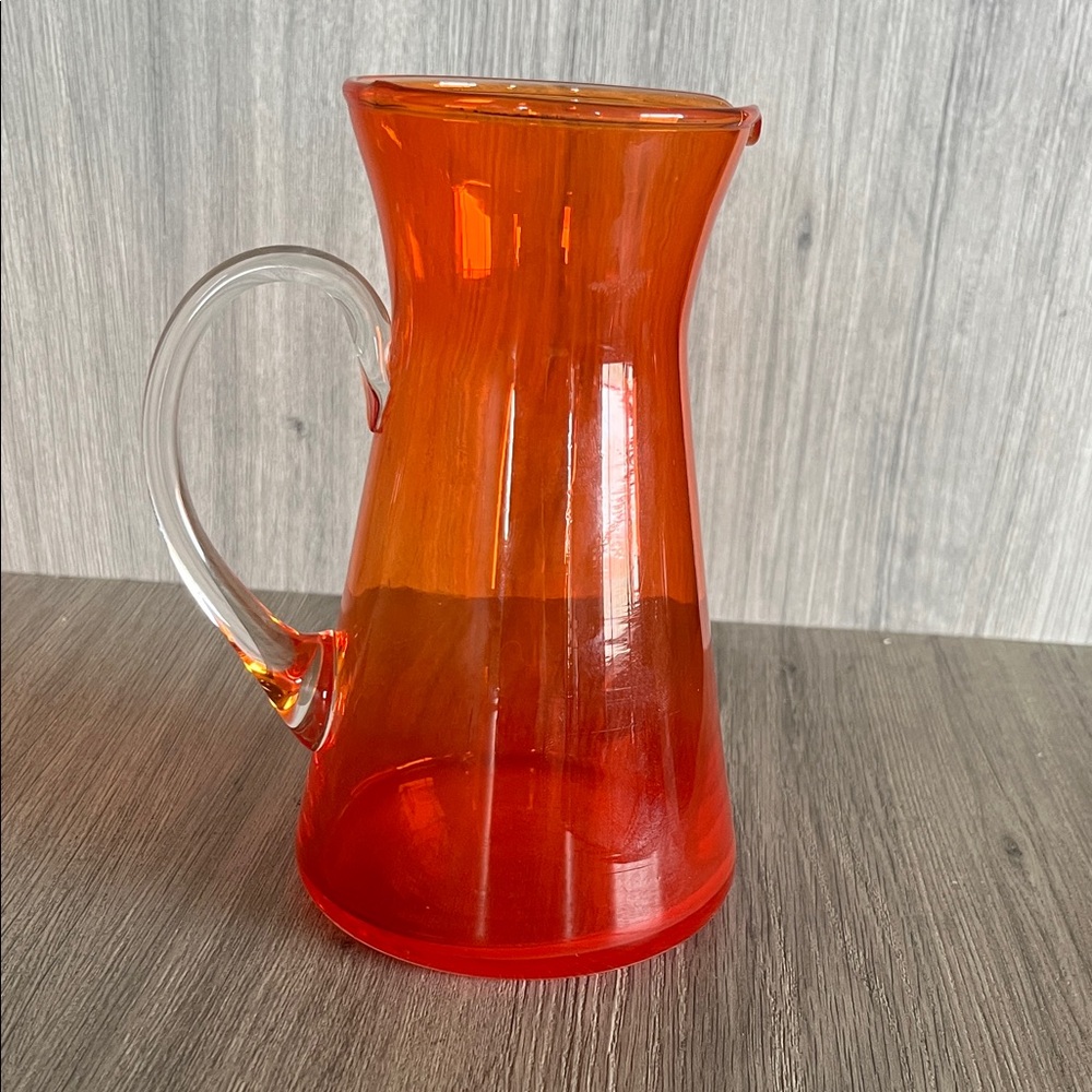 Amber Orange Glass Pitcher with Clear Handle
